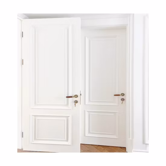 Foshan Holz-Innentüren, Fabrik, Großhandel, schlichtes Design, moderne Innen-Doppelschlafzimmertür aus Holz mit Glas